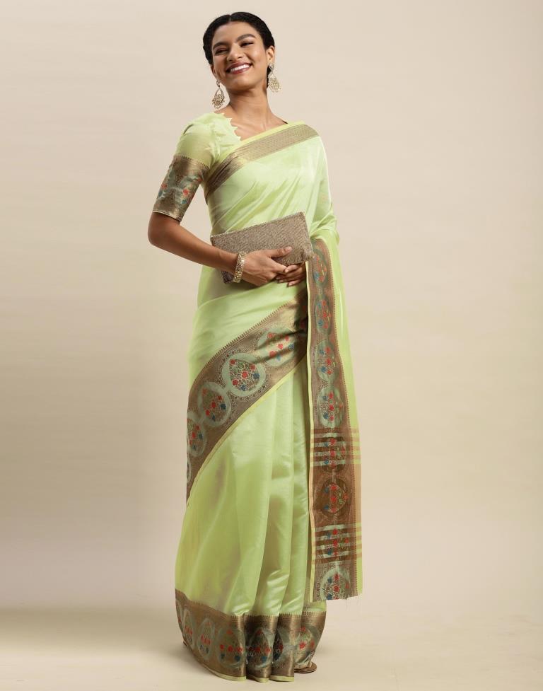 Pista Green Organza Saree | Sudathi