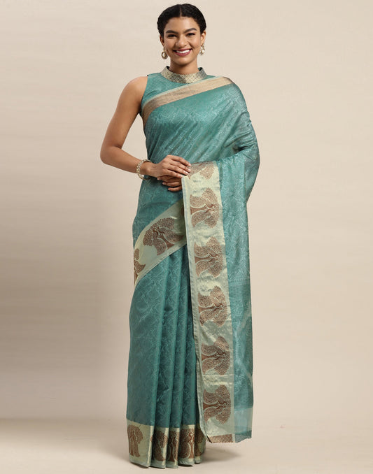 Aqua Green Organza Saree | Sudathi