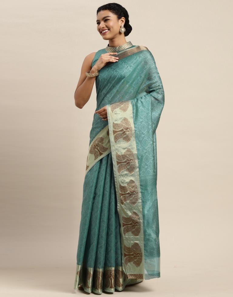 Aqua Green Organza Saree | Sudathi