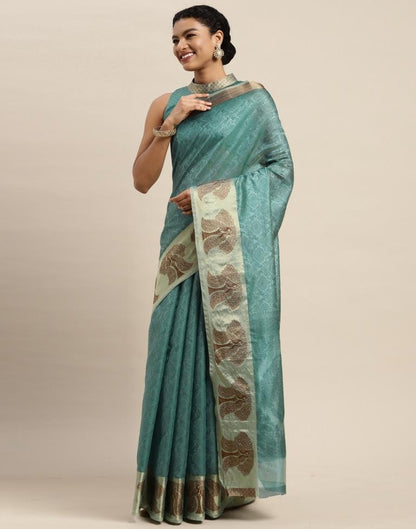 Aqua Green Organza Saree | Sudathi