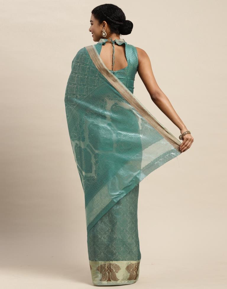Aqua Green Organza Saree | Sudathi