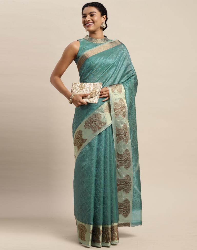 Aqua Green Organza Saree | Sudathi