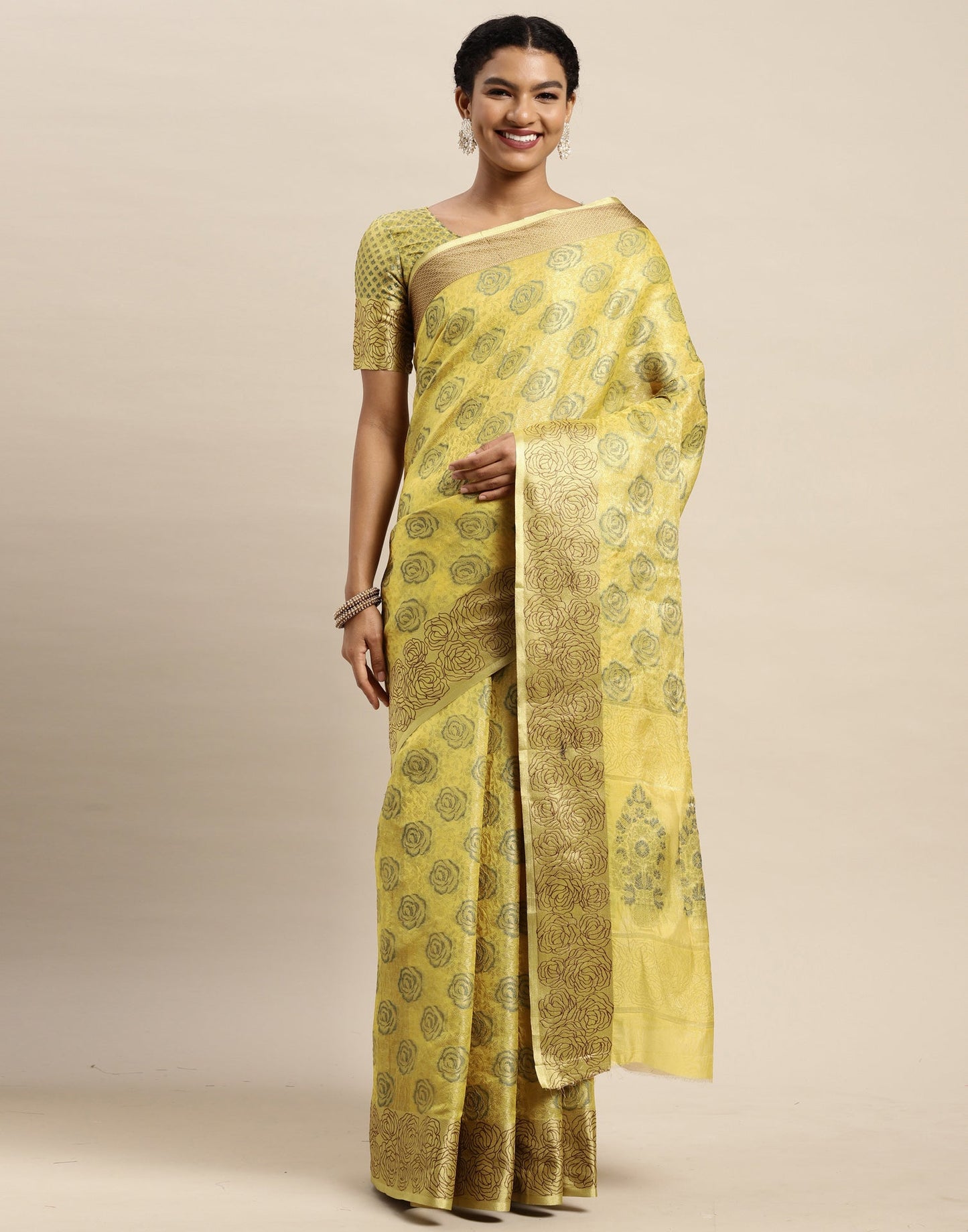 Lemon Yellow Organza Saree | Sudathi