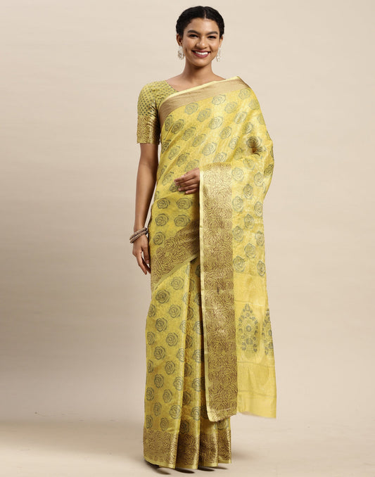 Lemon Yellow Organza Saree | Sudathi
