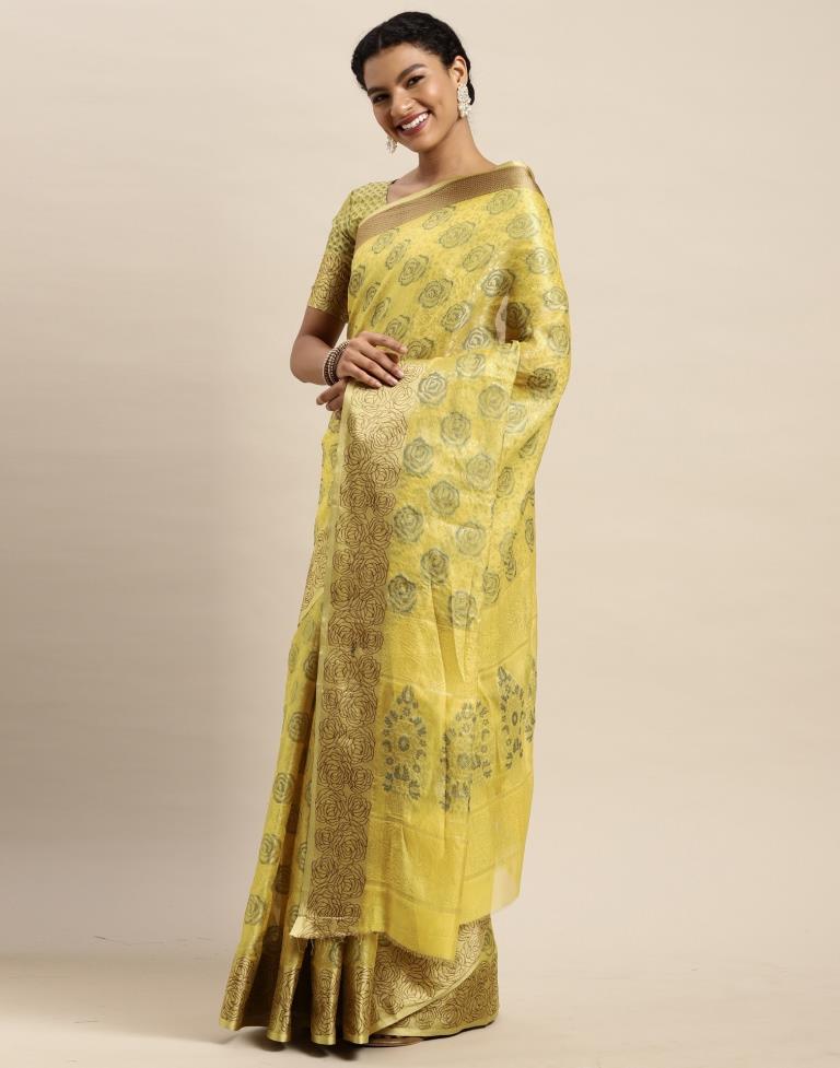 Lemon Yellow Organza Saree | Sudathi