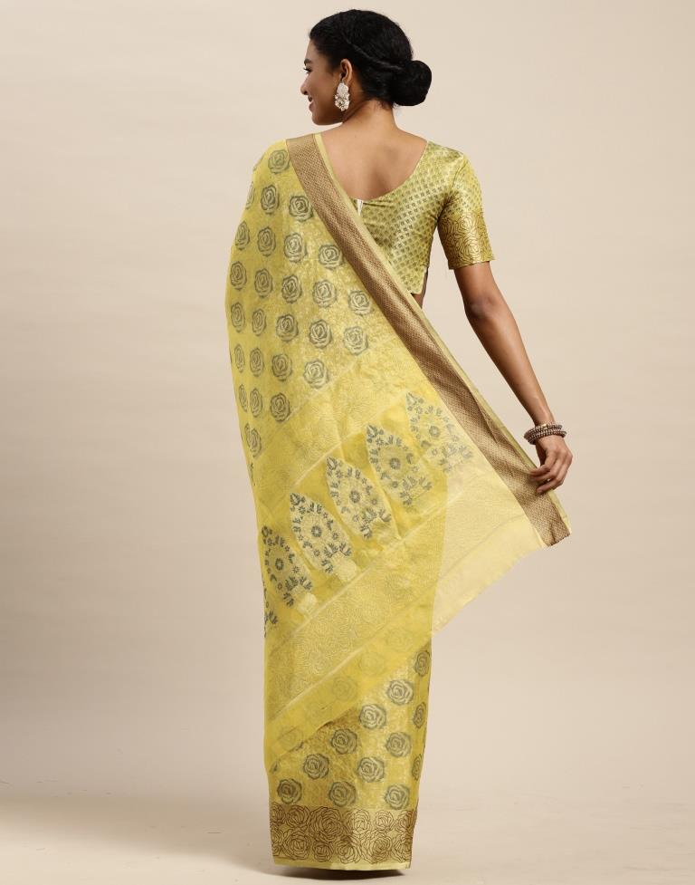 Lemon Yellow Organza Saree | Sudathi