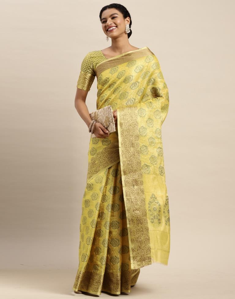 Lemon Yellow Organza Saree | Sudathi