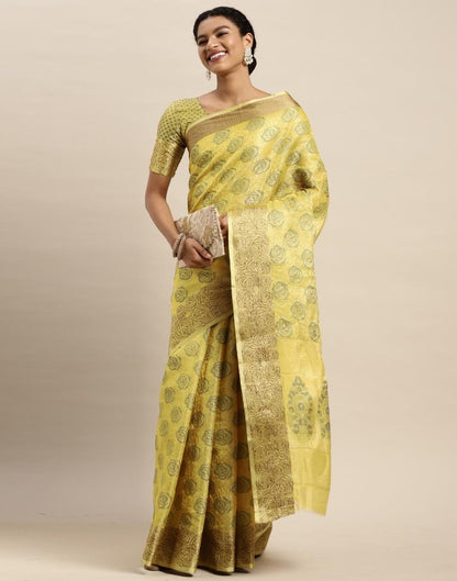 Lemon Yellow Organza Saree | Sudathi