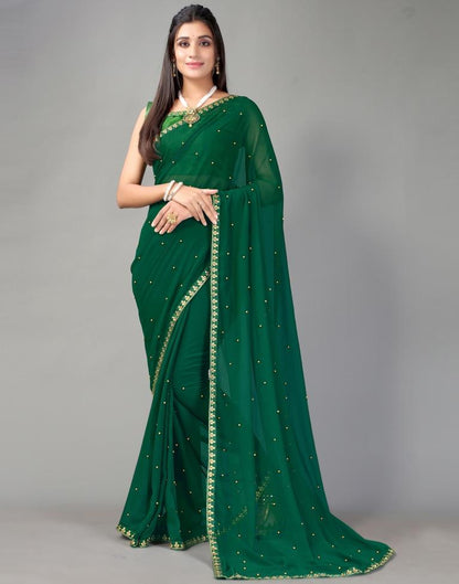 Bottle Green Plain Georgette Saree