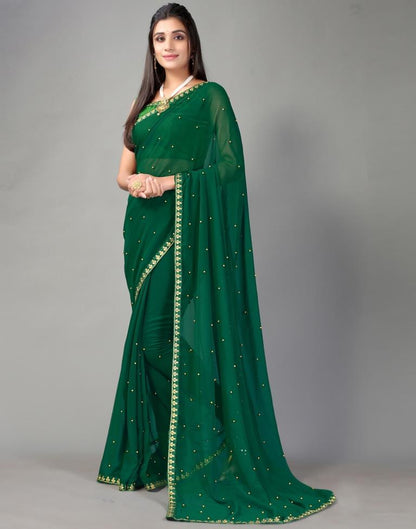 Bottle Green Plain Georgette Saree