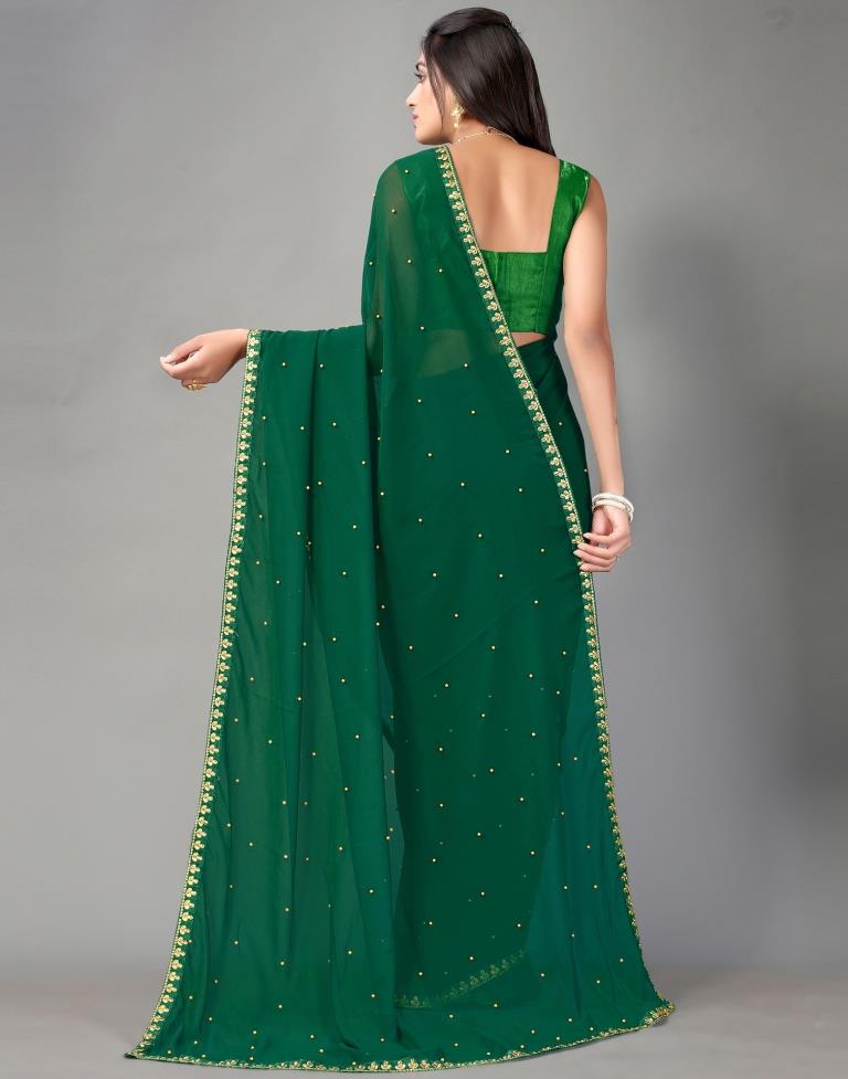 Bottle Green Plain Georgette Saree