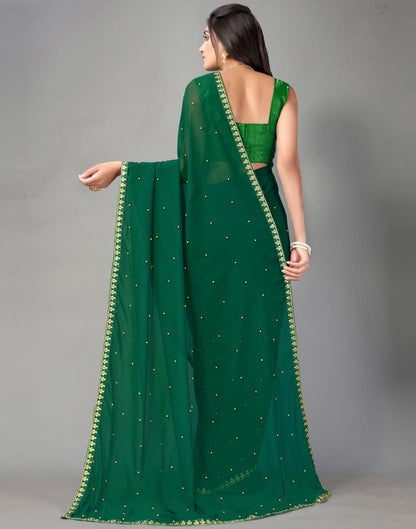 Bottle Green Plain Georgette Saree