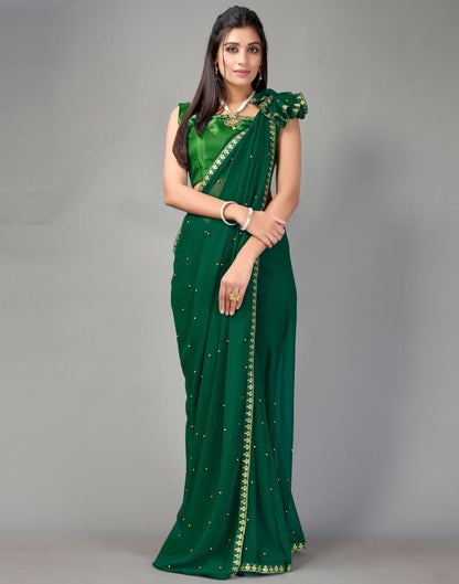 Bottle Green Plain Georgette Saree