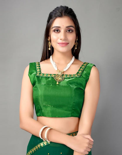 Bottle Green Plain Georgette Saree
