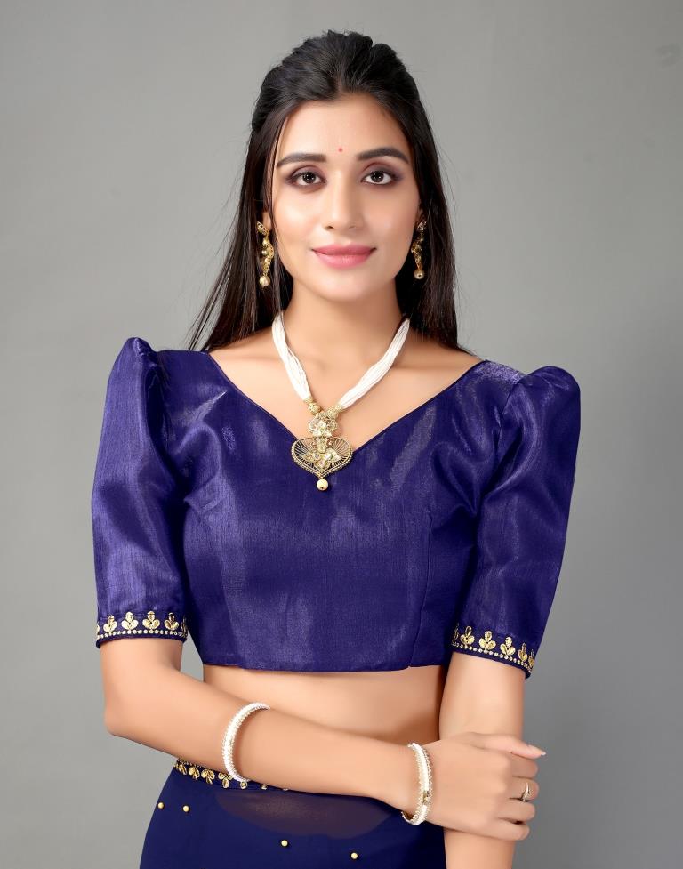 Navy Blue Plain Georgette Saree