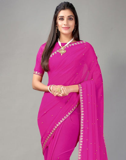 Pink Plain Georgette Saree