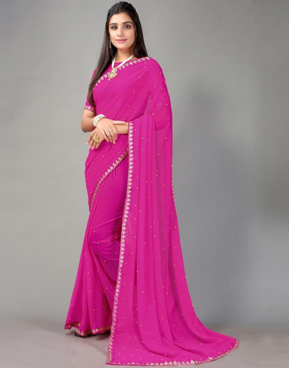 Pink Plain Georgette Saree