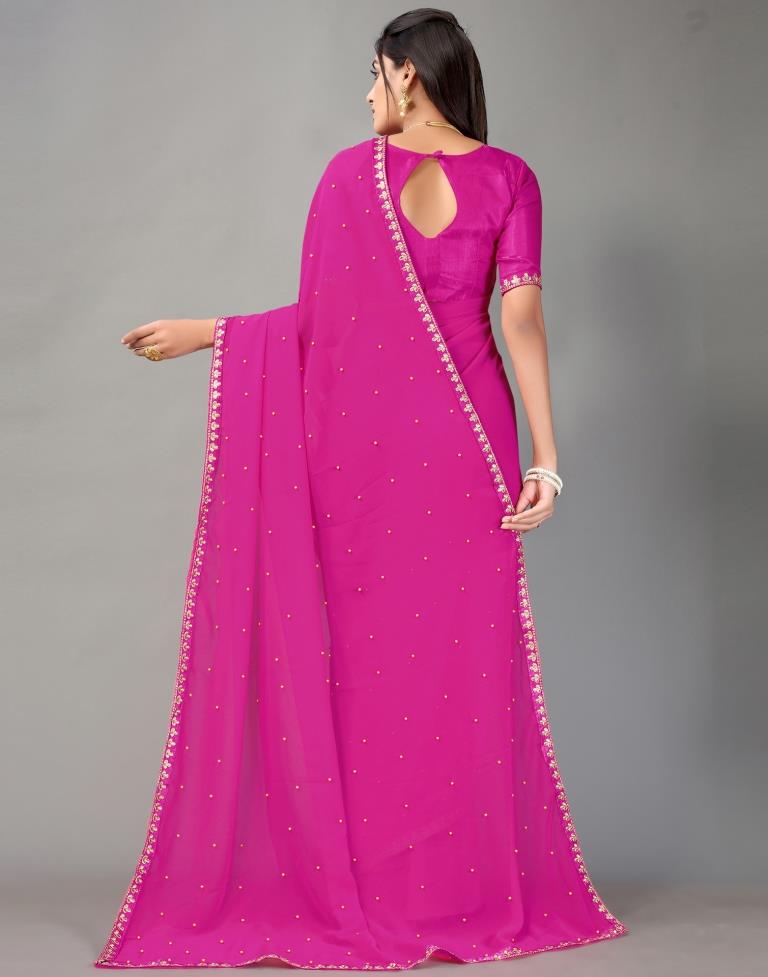 Pink Plain Georgette Saree