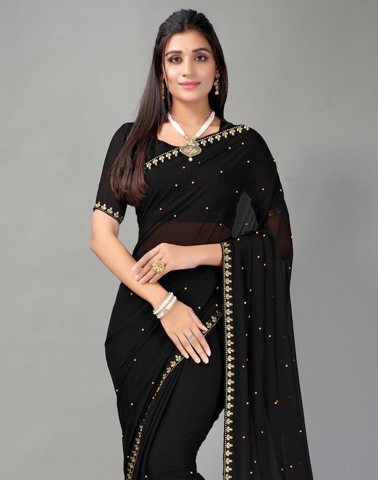 Black Plain Georgette Saree