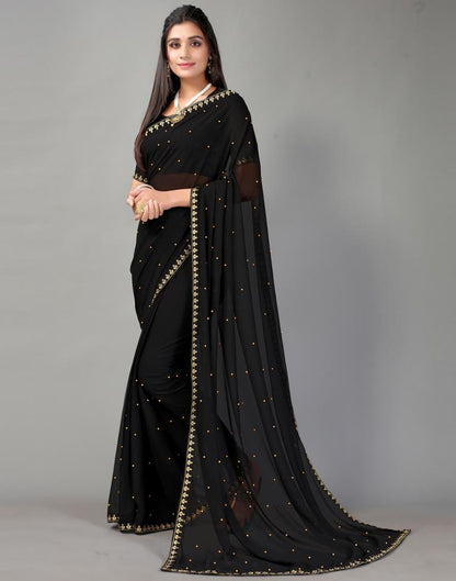 Black Plain Georgette Saree