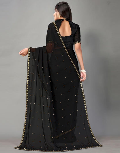 Black Plain Georgette Saree