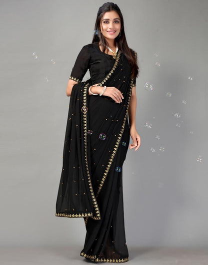 Black Plain Georgette Saree