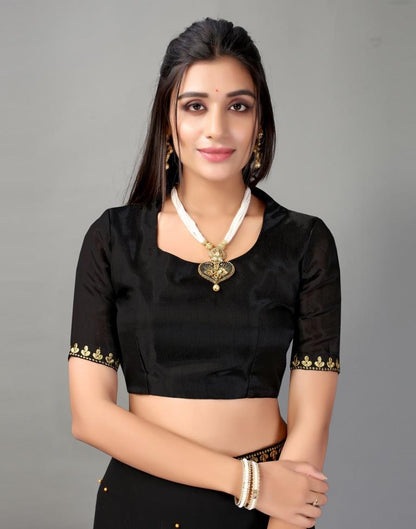 Black Plain Georgette Saree