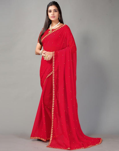 Red Plain Georgette Saree