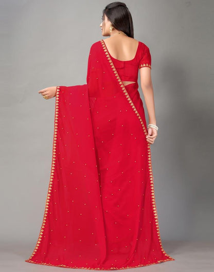 Red Plain Georgette Saree
