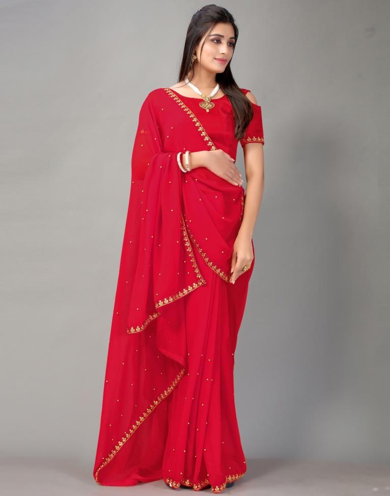 Red Plain Georgette Saree