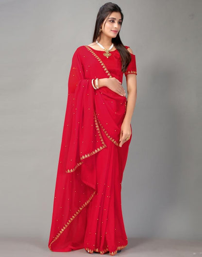 Red Plain Georgette Saree