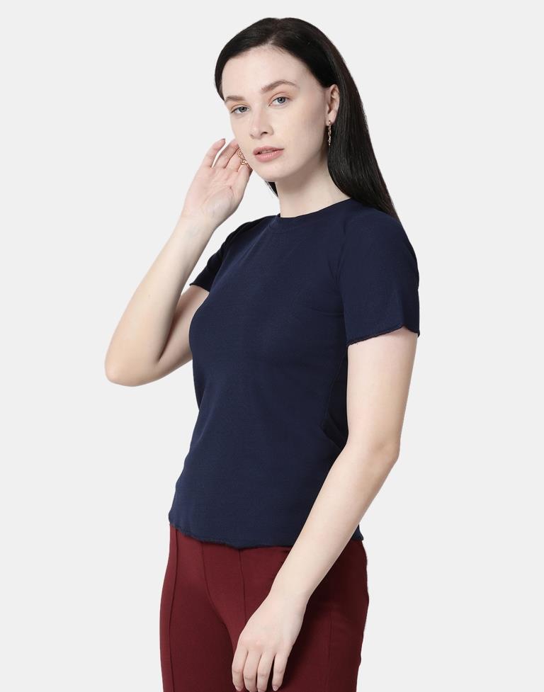 Blue Colored Lycra Knitted Top | Leemboodi
