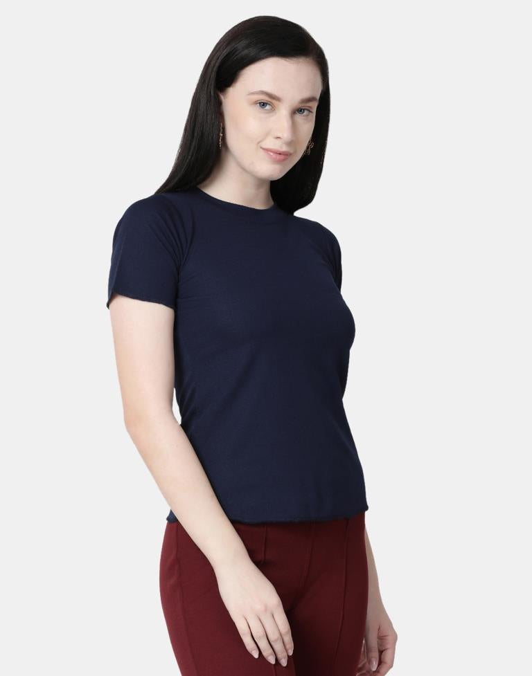Blue Colored Lycra Knitted Top | Leemboodi