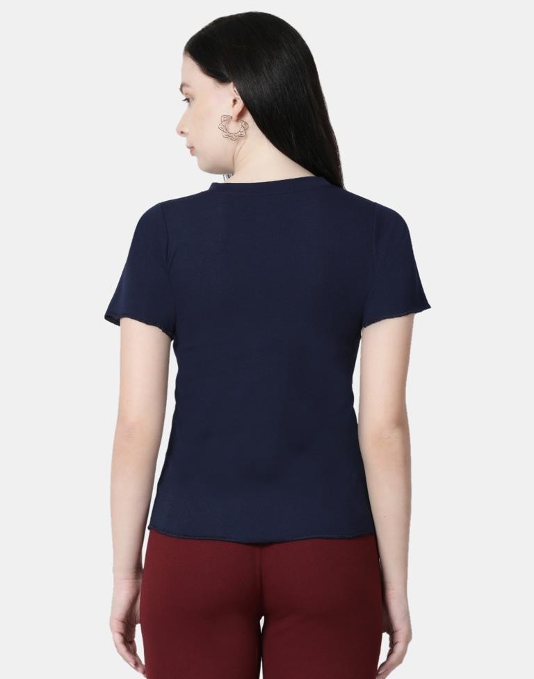 Blue Colored Lycra Knitted Top | Leemboodi