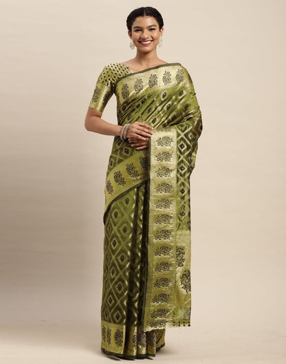 Dark Olive Green Organza Saree | Sudathi