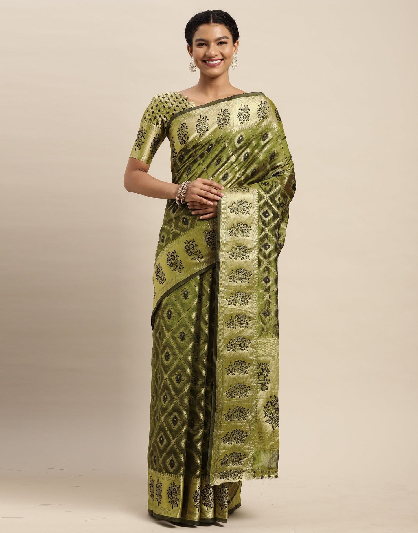 Dark Olive Green Organza Saree | Sudathi