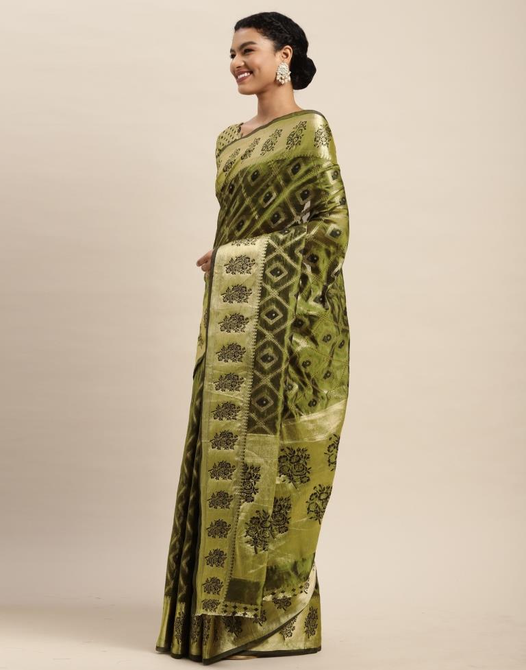Dark Olive Green Organza Saree | Sudathi