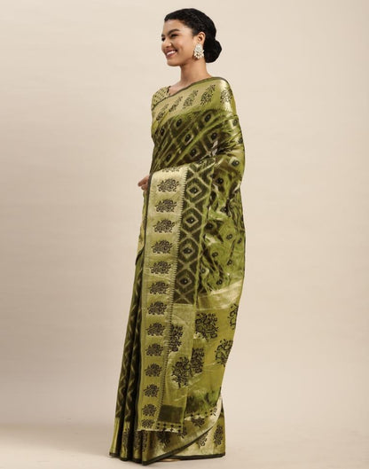Dark Olive Green Organza Saree | Sudathi