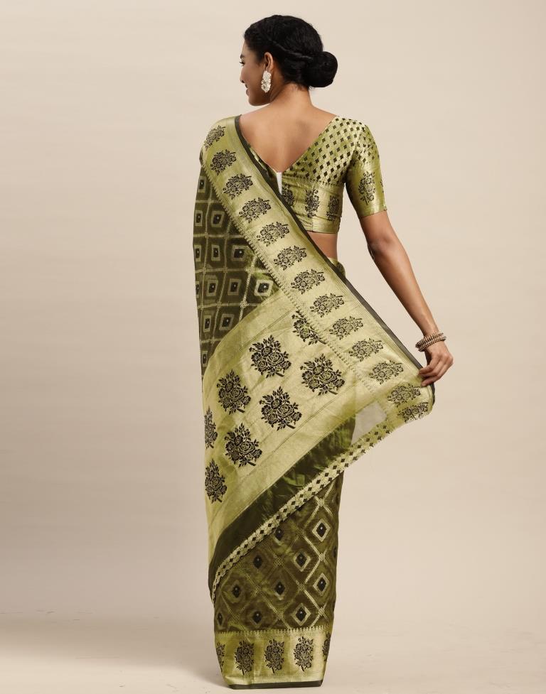 Dark Olive Green Organza Saree | Sudathi