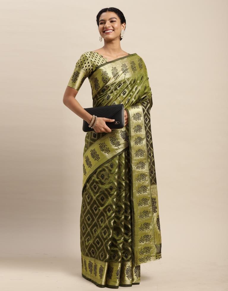 Dark Olive Green Organza Saree | Sudathi