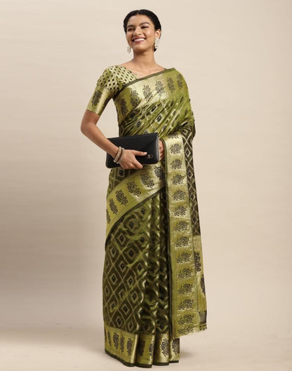 Dark Olive Green Organza Saree | Sudathi