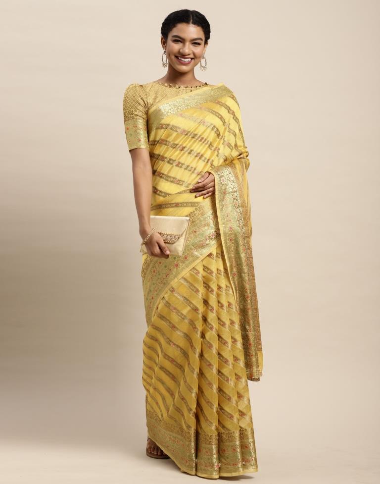 Mustard Yellow Organza Saree | Sudathi