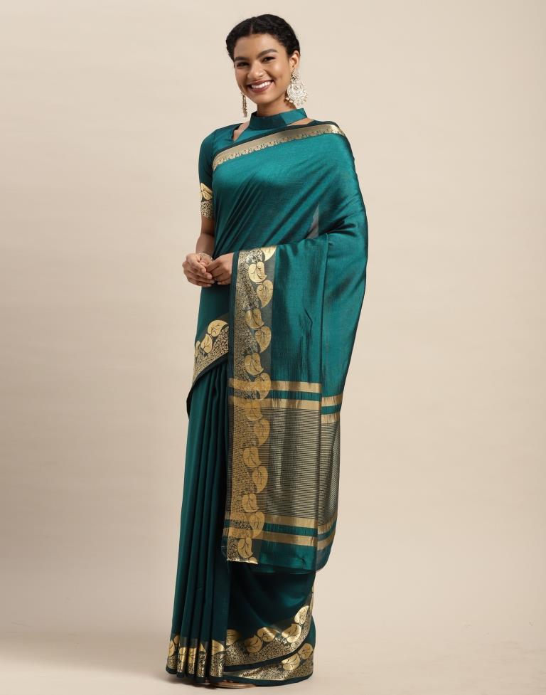 Dark Teal Blue Silk Saree | Sudathi