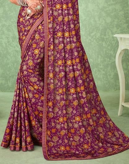 Wine Floral Printed Silk Saree | Sudathi