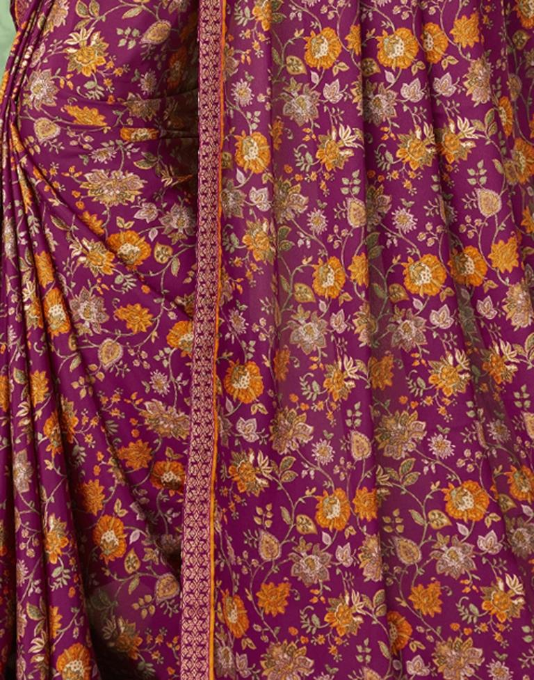 Wine Floral Printed Silk Saree | Sudathi