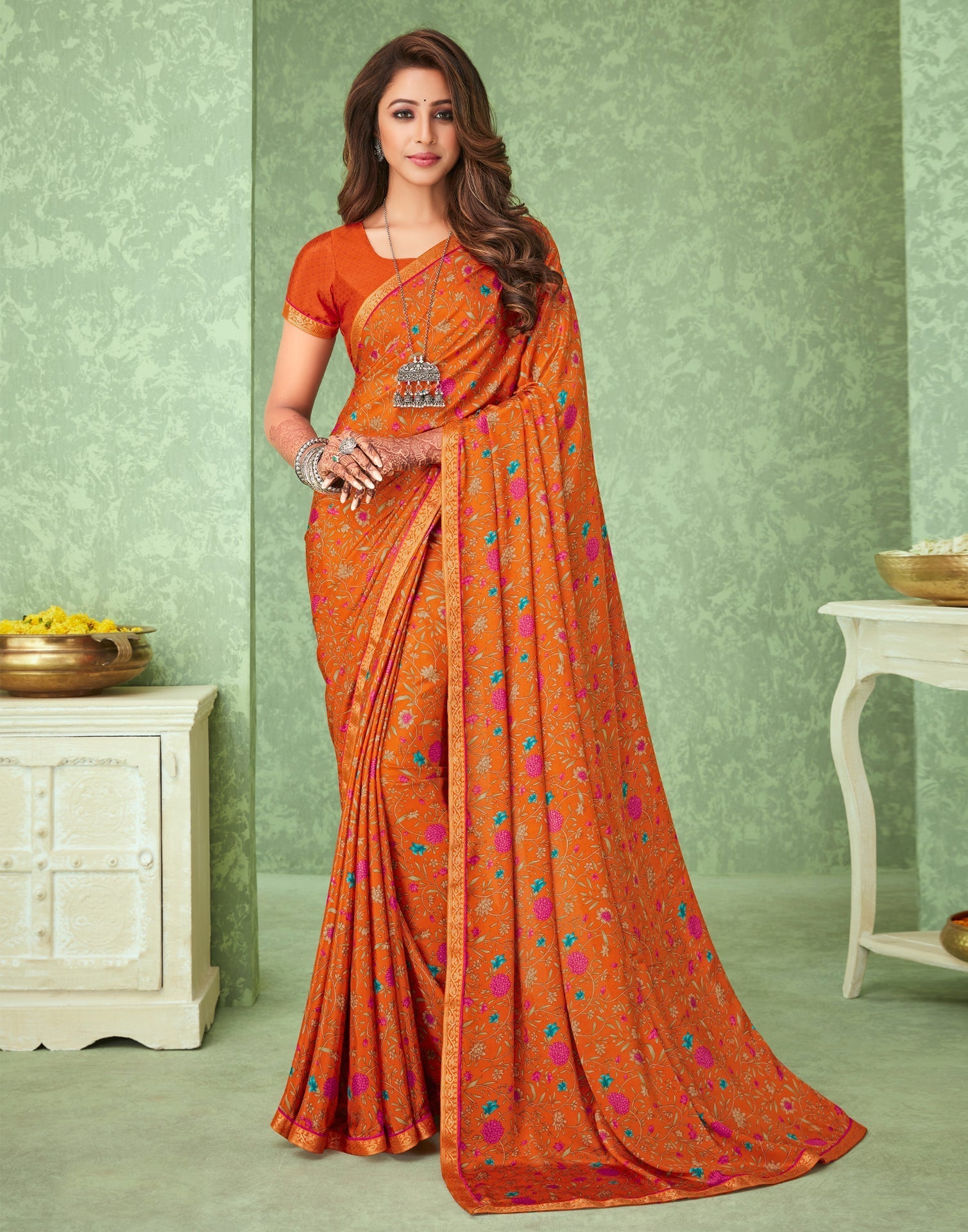 Orange Silk Saree | Sudathi