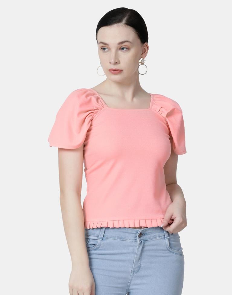 Peach Colored Lycra Knitted Top | Leemboodi