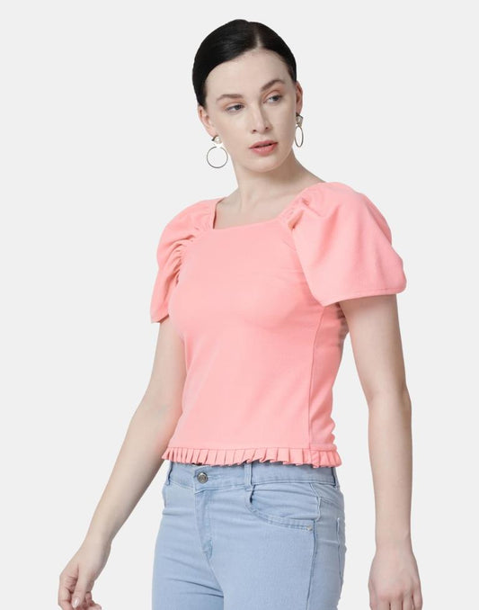 Peach Colored Lycra Knitted Top | Leemboodi