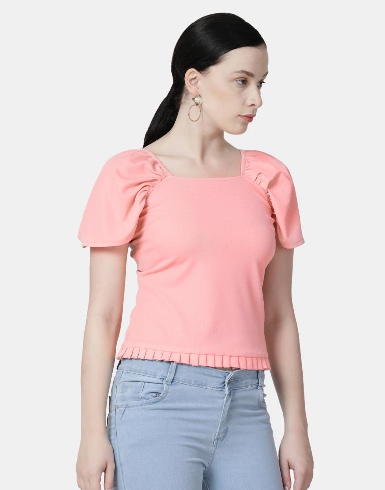 Peach Colored Lycra Knitted Top | Leemboodi