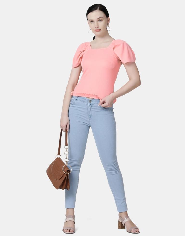 Peach Colored Lycra Knitted Top | Leemboodi
